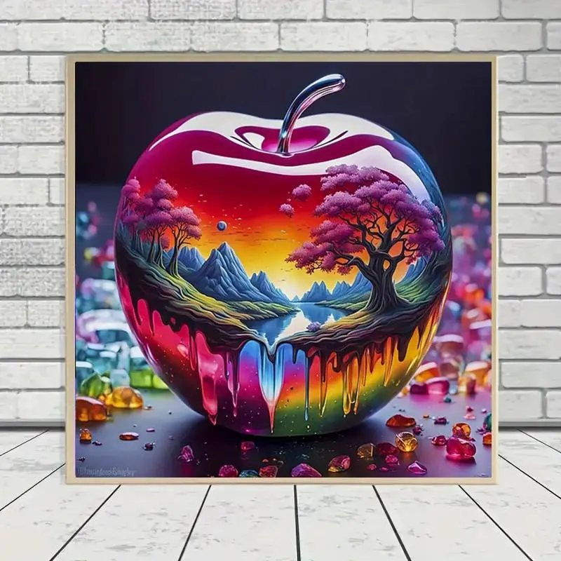 Apple Pattern DIY Diamond Arts Colorful Painting Kit without Frame, 5D Diamond Arts Colorful Painting Kit, Wall Art Decor for Home Living Room Bedroom