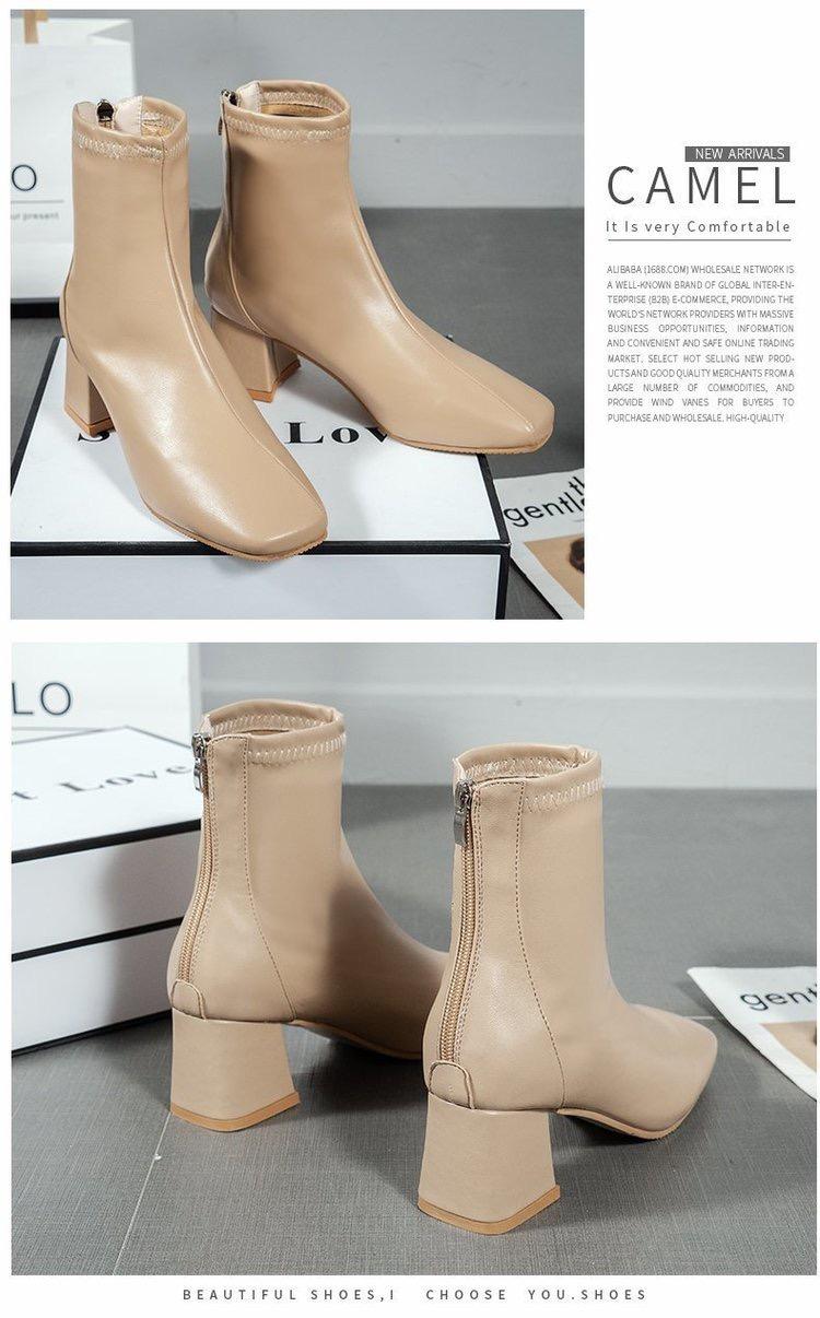Product Introduction of New Women's Boots with Square Head and Zipper Booties Women's Thick Heels Plus Size Boots Women Girl Shoes Walking Shoes Footwear 7