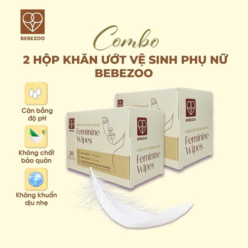 [MESAM x BEBEZOO] COMBO 2 Hộp khăn giấy ướt vệ sinh phụ nữ Bebezoo - 20 gói/hộp, kháng khuẩn dịu nhẹ, cân bằng PH