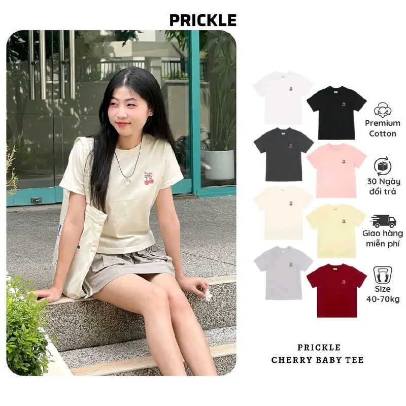 Áo Thun Nữ Baby Tee PRICKLE Cherry Premium 100% Cotton 0