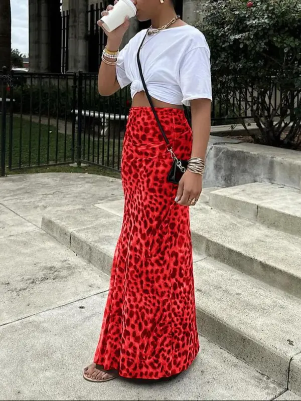 Women's Leopard Print High Waist Bodycon Skirt, Fashion Fitted Casual Long Skirt for Daily Outdoor Wear, Ladies Bottoms for Summer, Womenswear, Skirts for Women, Casual Fashionable Skirt, Boho Casual Skirt 1