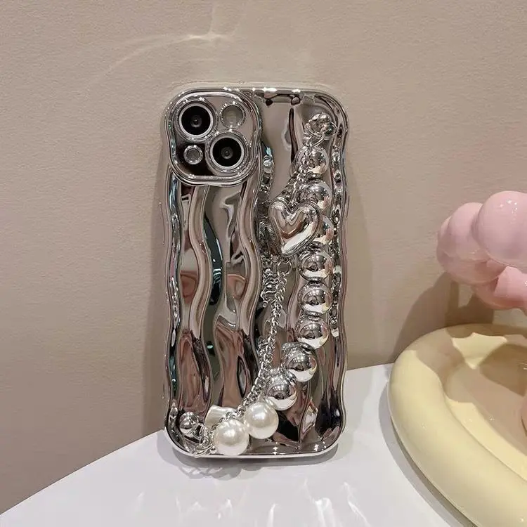 Dây Đeo Tay Gợn Nước Mạ Điện Điện Cao Cấp, Tương Thích Với iPhone 14promax, Ốp Điện Thoại Apple 13, 12 Mới, 11 Mềm Xr / X 3