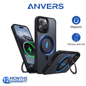 Anvers for iphone 17/16/15/14/13 Pro Max Case with 360 °   Magnetic Stand Matte Ring Holder Phone Case