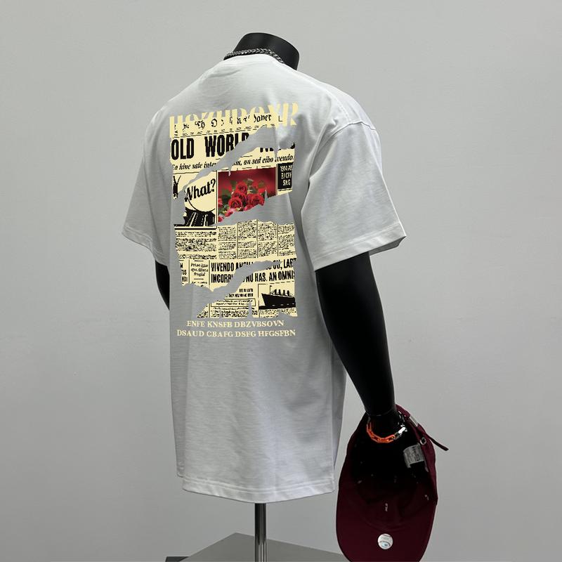 Áo Thun Ngoại Cỡ Thiết Kế Rộng Thùng Thình Đường Phố Cổ Điển, 100% Cotton, Ngắn Tay, Áo Cổ Thuyền Cho Nam Và Nữ, Unisex  cá tính Menswear 7