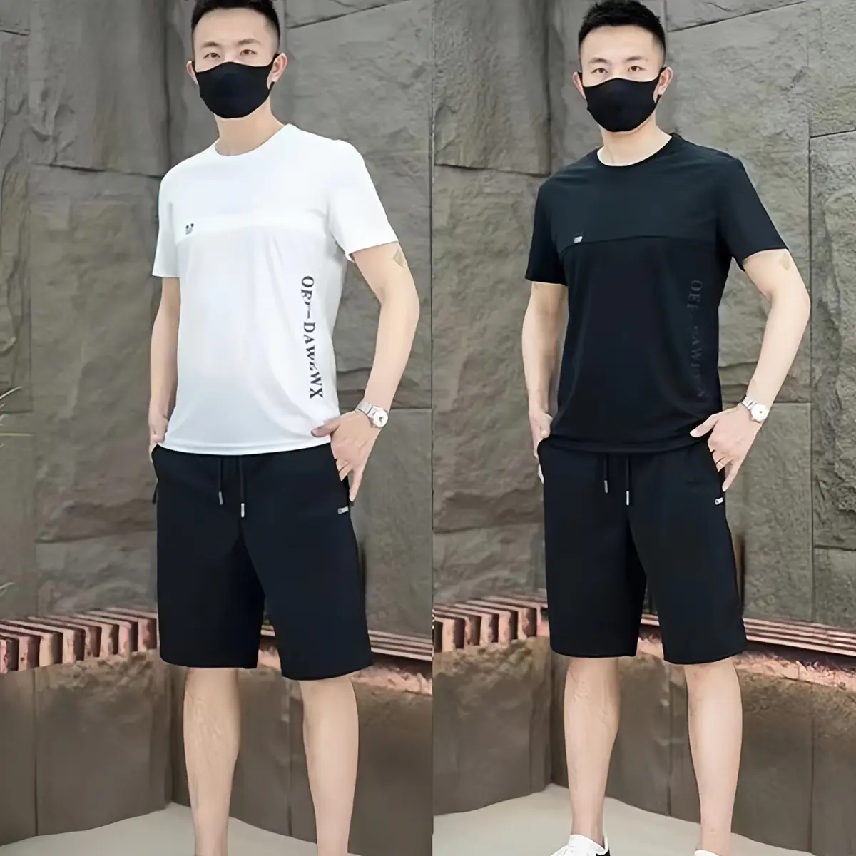 Bộ Quần Áo . Cổ tròn nam . phong cách trẻ trung năng Động . chất liệu thun poly mềm mịn thoáng mát both  ethao có thể giặt máy đường kẻ 【 một mảnh 】 quần đùi màu đen Menswear Tre