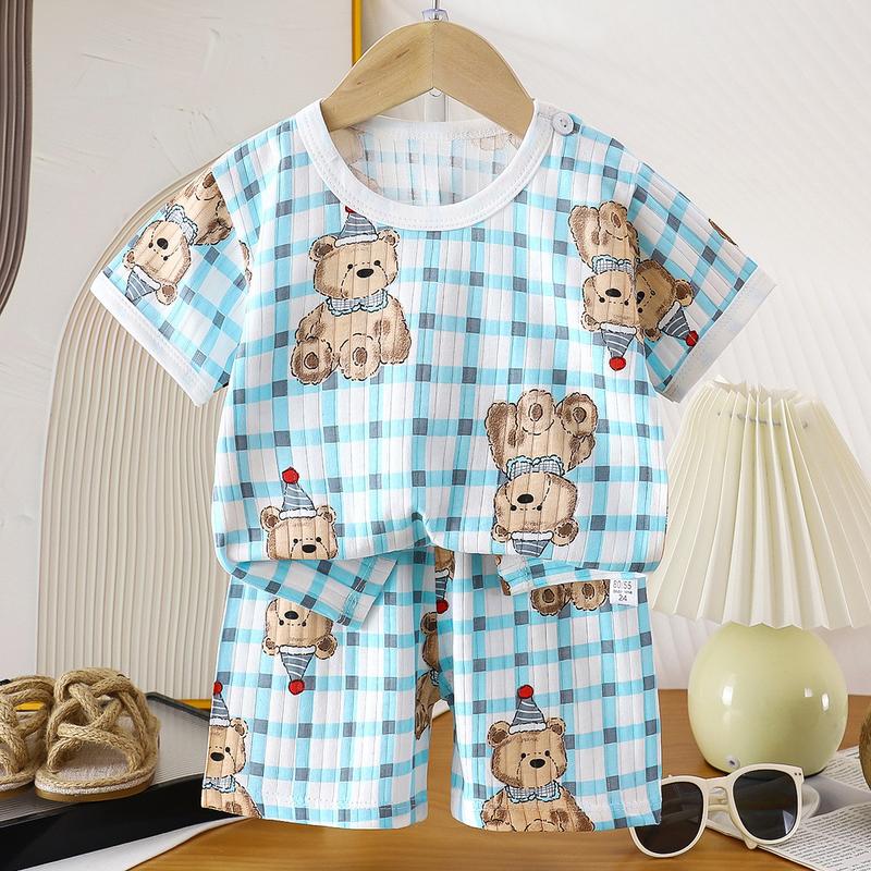 Bộ Đồ Ngắn Tay Cho Trẻ Em, Quần Áo Cotton Mùa Hè Cho Bé Gái, Bộ Hai Mảnh, Phong Cách Hàn Quốc, Cho Bé Trai Và Trẻ Em, Áo Phông thun lạnh petit  bộ đồ nam cho bé trai 6
