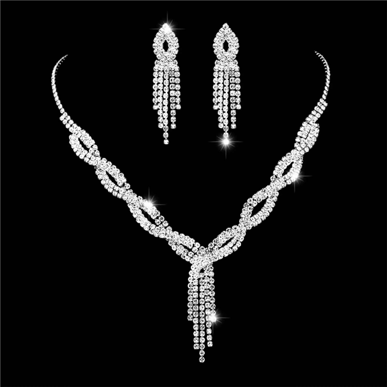 Bộ Vòng Cổ và hoa tai cô dâu, kim cương giả sáng bóng, đồ trang sức không gây dị ứng, thích hợp cho đám cưới và tiệc đính hôn Móc Khoá Móc Chìa Khoá