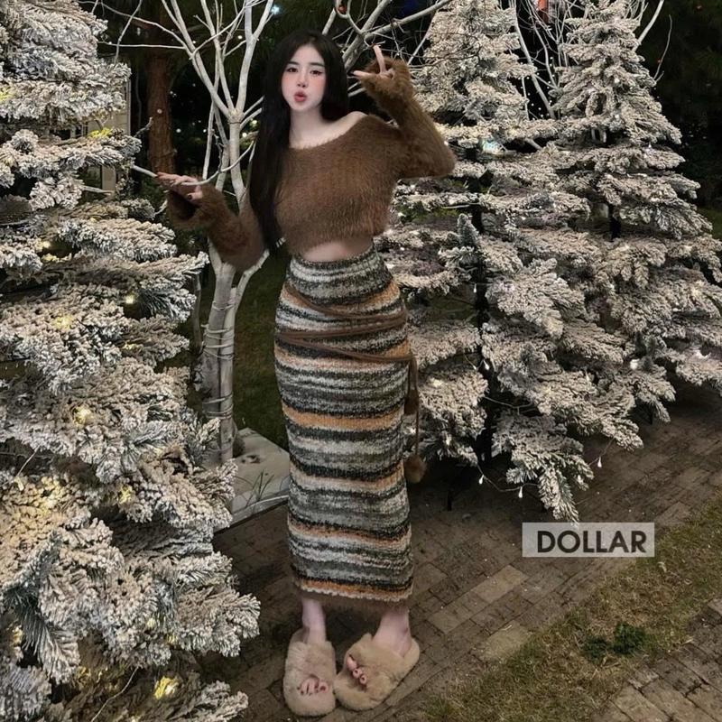 Bộ áo len lông và chân váy dáng dài Freesize - Nữ