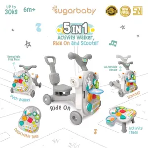Sugar Baby 5 in 1 Activity Walker, Ride On, and Scooter Premium