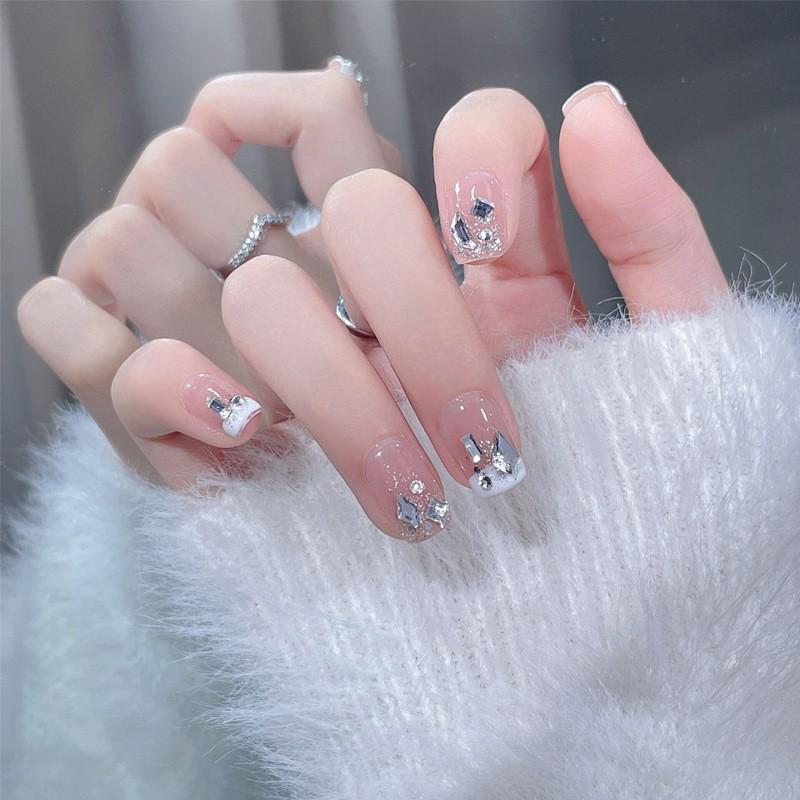 Product Introduction of Red Book Popular Wearing Nail Medium and Long Milk White French 9K Glass Diamond Nail Art Finished Nail Sticker Nail Art Hot Selling Multi-choice Nail Art nail  sticker 4
