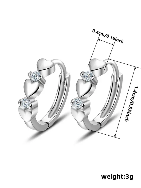 Cute Rhinestone Decor Heart Shaped Earrings As Gift for Girlfriend, Elegant Fashion Hoop Earrings, Anniversary Wedding Party Vintage Jewelry As Gifts for Women, Valentine's Day, Gift 1