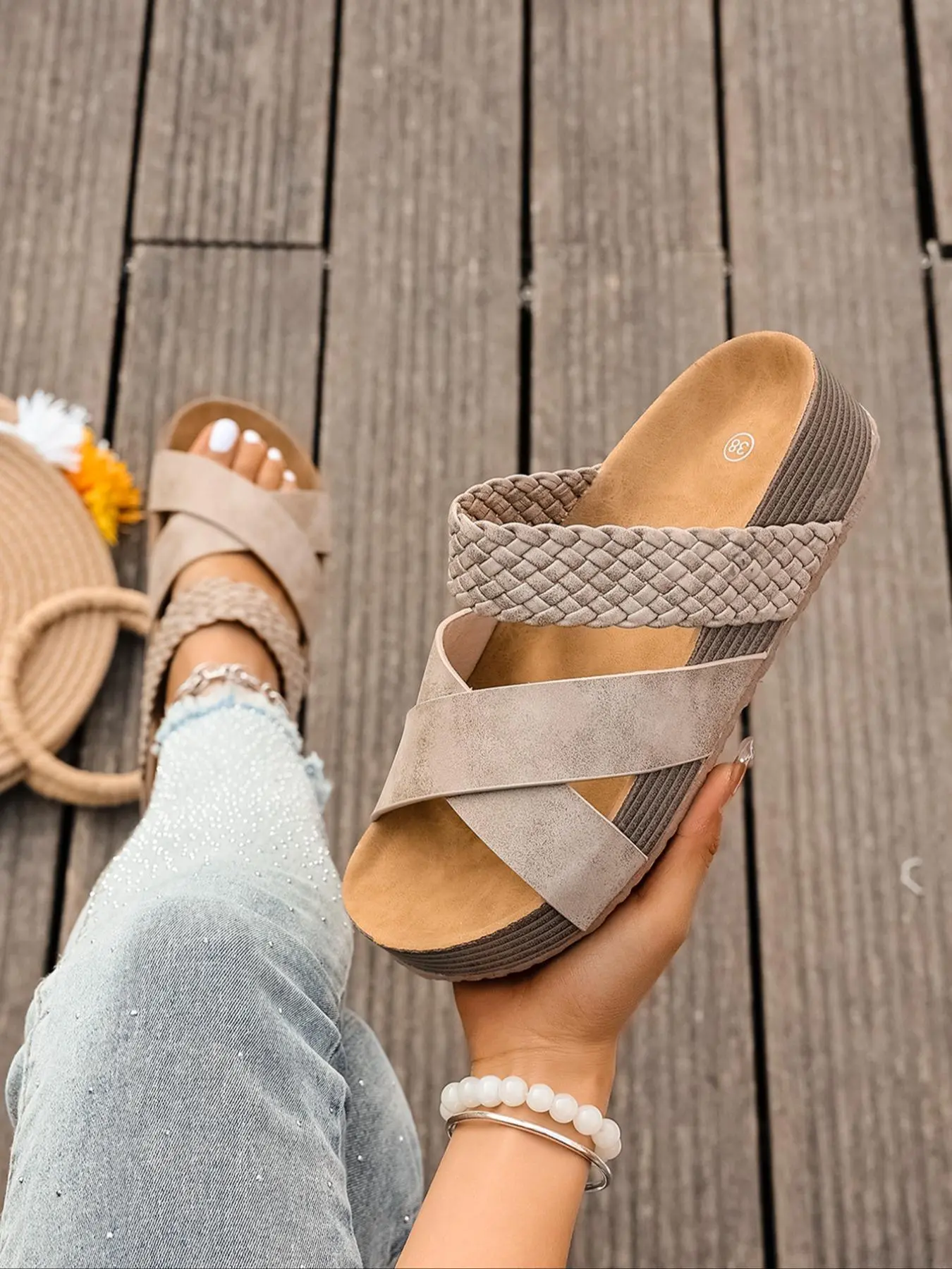 Women's Fashionable Plain Color Wedge Sandals, Casual Comfortable Platform Sandals for Beach, Fashion Shoes for Party, Daily Clothing Decor, Footwear