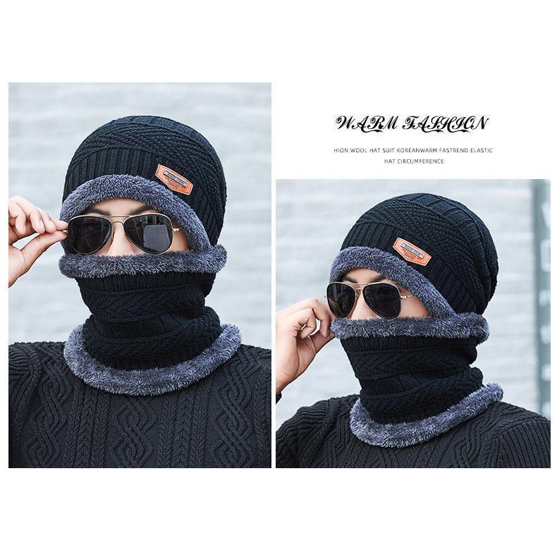 Bộ Mũ Khăn Quàng Cổ Mùa Đông, Dành Cho Nam Giới, Mũ Len Thời Trang, Mũ Ấm, Khăn Quàng quàng cổ, Che Cổ, Chất Liệu Lông Cừu, Dệt Kim, Mũ Trượt Tuyết Dày, Mũ Balaclava Ấm Áp Phụ Kiện 6