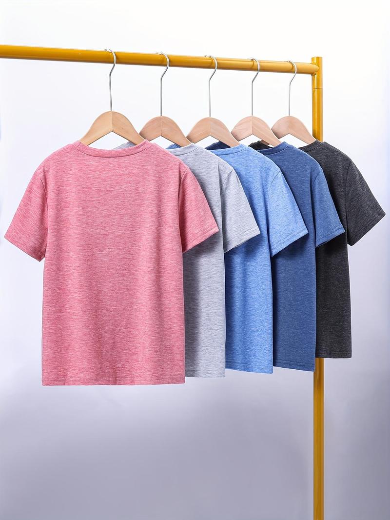 Product Introduction of Boys' Plain Round Neck Tee, Casual Short Sleeve Crew Neck T-Shirt for Summer, Kids Clothes for Daily Wear 2