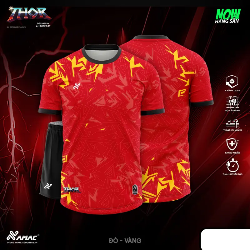 Bộ Quần Áo Đá Bóng Không Logo AMAC Thor, Vải Thun Mè Lục Giác Thoáng Mát, Thấm Hút Mồ Hôi Tốt, Thoát Khí Tốt, Đò Đá Banh Bảo Khang Sport 2
