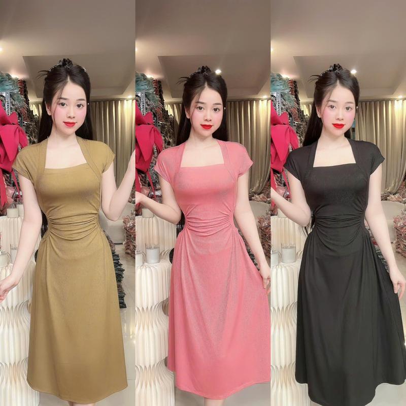 (V64) Đầm xoè thiết kế tay chờm che bắp tay cổ cách điệu vải co dãn mặc mát dúm eo đi chơi đi làm đều đẹp đầm đi dự đám cưới đi làm đi chơi by Thương Lê V64