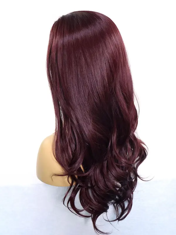 26 Inch Burgundy Long Wavy Wigs for Women, Gorgeous Fluffy Wigs without Bangs, Synthetic Lace Front Wigs for Party, Daily Use 4