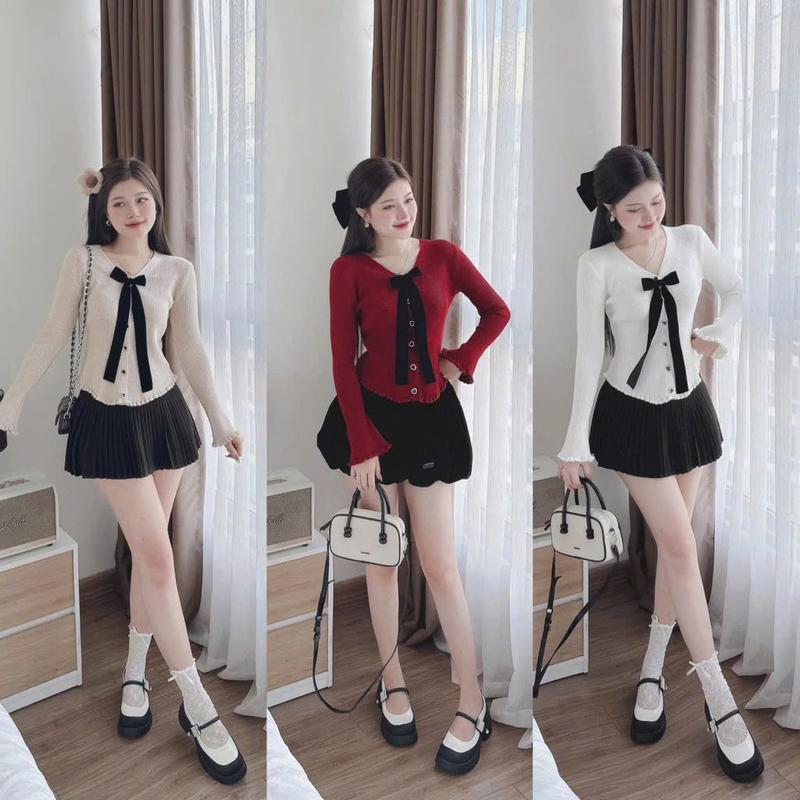 Product Introduction of Áo Len Thỏ Khuy Tim Phối Nơ Nhung Cổ V Tay Loe Xinh Xắn Women - ME0WSTORE 7