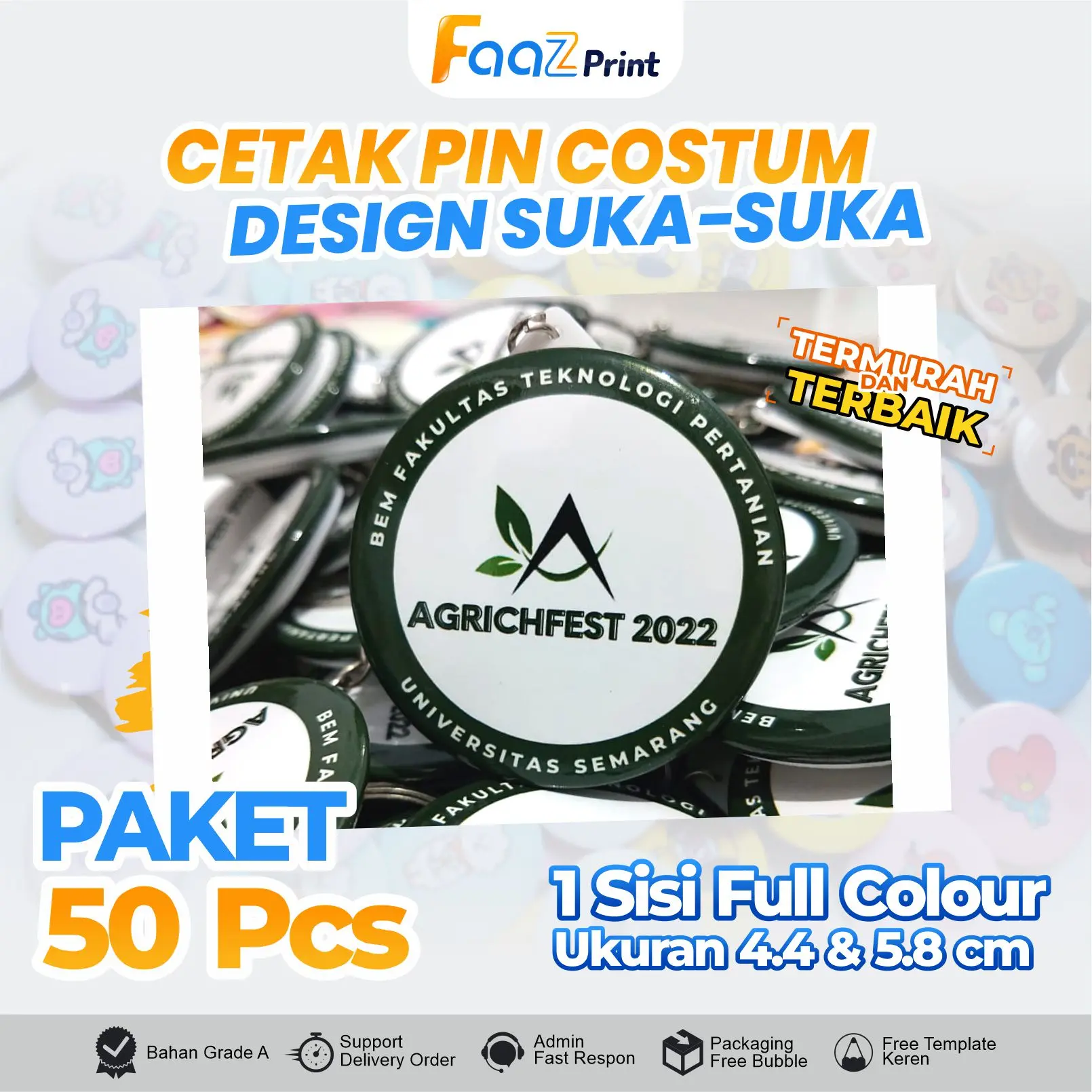 (PAKET 50 PCS | 1 HARI JADI) GANTUNGAN KUNCI 1 SISI 4.4 dan 5.8 cm TERMURAH DESIGN SUKA-SUKA Ganci