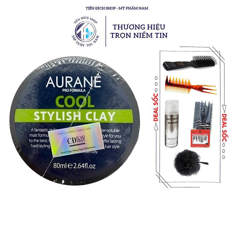 Sáp vuốt tóc Aurane Cool Stylish Clay 80ml giá rẻ Pháp + Tặng lược tạo kiểu bán nguyệt, bông tắm than tre, lược texture cao cấp Chăm Sóc Tóc Dưỡng Tóc