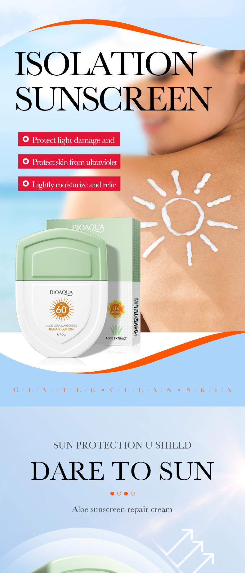 Product Introduction of BIOAOUA Aloe Vera Sunscreen Repair Lotion Isolating Cream Refreshing Sunscreen UV Protection Refreshing Non-greasy Body Care Comfort Cosmetic 0