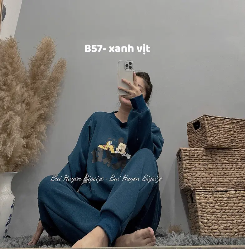 B57-Bộ Nỉ Bông Áo Dài Quần Dài Bo Gấu In Hình Mickey BIGSIZE 60-95KG 5