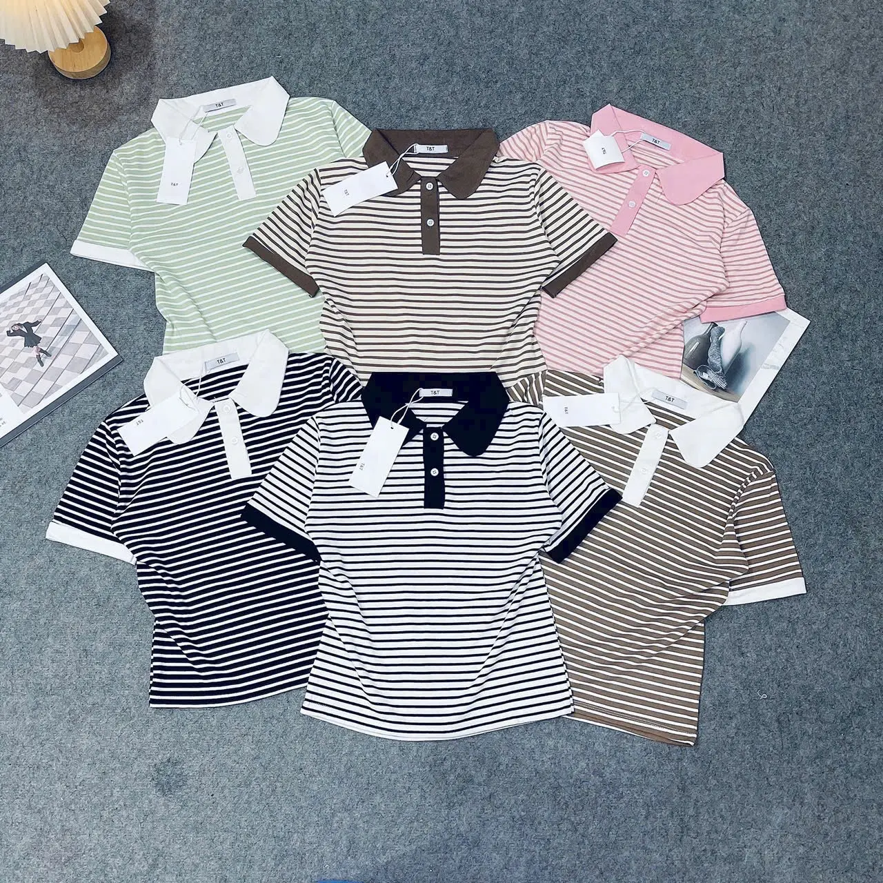 Áo Polo  Nữ sọc trơn  chất Borip co giản 4 phom áo rộng vừa ôm dáng - Mã Polo sọc Trơn