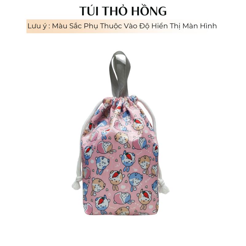 Túi vải 2 lớp dày dặn đựng bình giữ nhiệt có dây rút chất liệu vải canvs 6