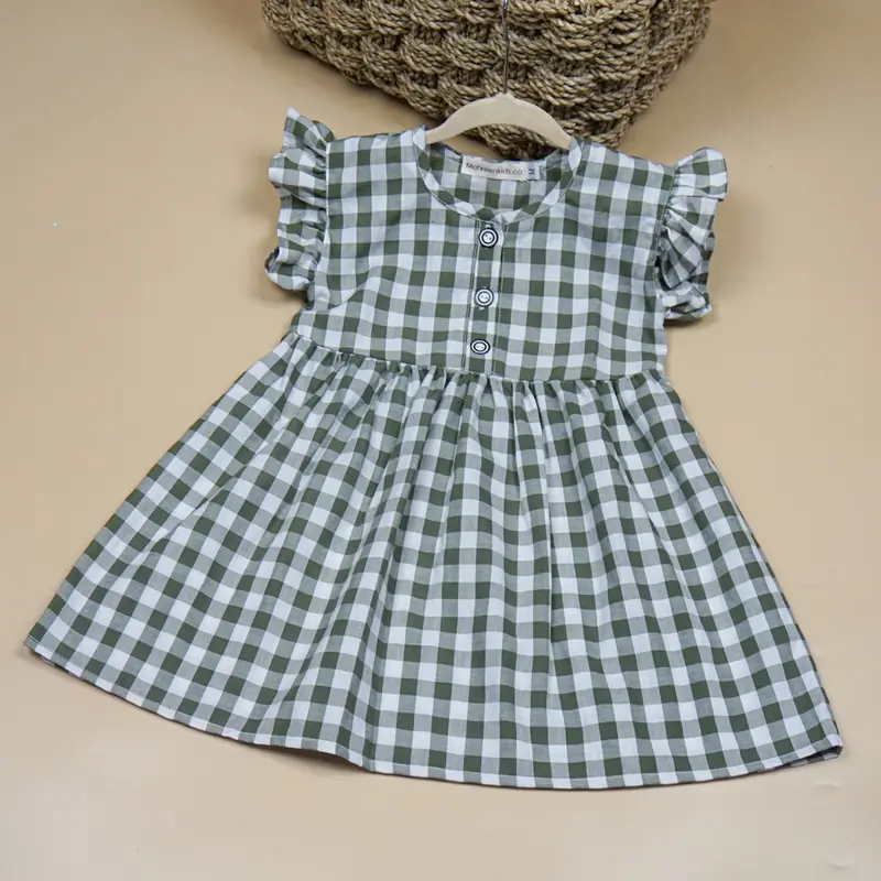 Dress Bayi Kekinian Motif Kotak Katun Perempuan Lembut Nyaman Lengan Gaun 7