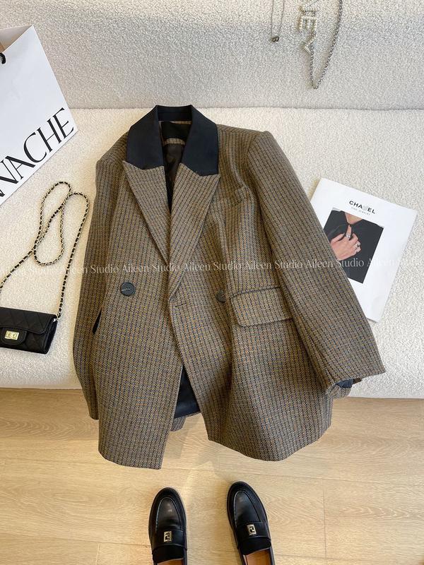 Product Introduction of Áo Blazer Len, Họa Tiết Răng Nanh Dành Cho Nữ, Hàng Mới Về 2024, Phong Cách Hàn Quốc, Dày Dặn, Cổ Điển, Dáng Rộng Vừa Vặn, Áo Âu Phục 1