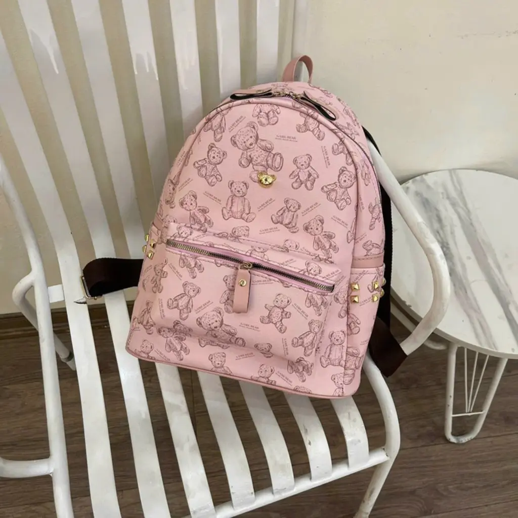 Ba lô đi học, balo đi chơi in hoạ tiết gấu size 40 đựng vừa lap 14" sách vở a4 các loại N394 ba  lô