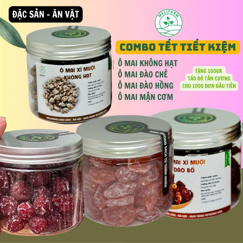  SET QUÀ TIẾT KIỆM - Combo 4 Hũ Ô Mai - Đào Hồng Xí Muội Thịt Đào chẻ Mận Cơm - Snack Ăn Vặt Quà Tặng 