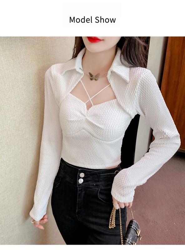 Product Introduction of 1022-Áo sang trọng Hàn Quốc, nữ, thiết kế, niche, trang phục mùa thu, phong cách mới 2023, sang trọng, hot girl, ve áo, tay dài, áo thun ôm vừa vặn, top, sơ mi, shirt 14