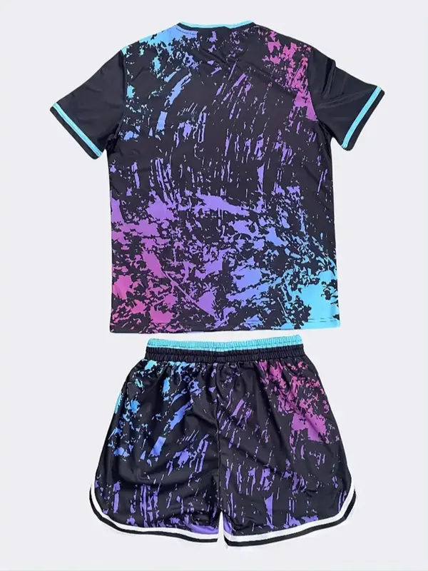 Two-piece Set Men's Top & Shorts Set, Regular Fit Sporty Breathable Short Sleeve Top & Shorts, Casual Men's Athletic Clothing for Summer 1