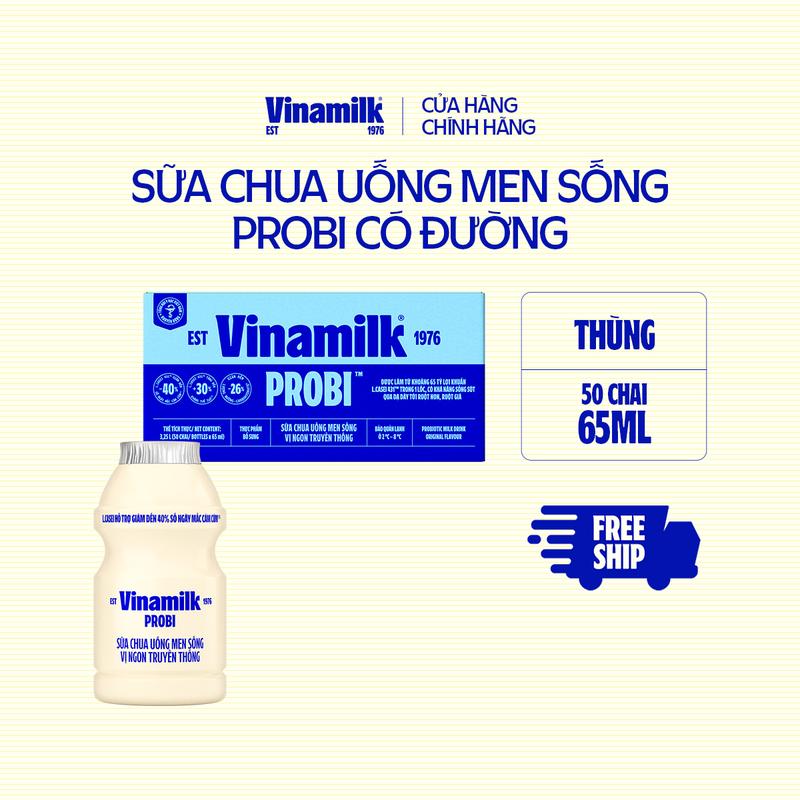 [CHỈ GIAO THÀNH PHỐ LỚN BÁN KÍNH 10KM] Thùng 50 chai Sữa chua uống Probi Có Đường 65ml (10 lốc)