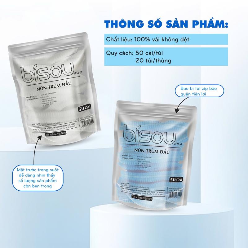 Mũ trùm đầu y tế nón con sâu, bao tóc y tế BISOU - Ngăn ngừa bụi bẩn, vi khuẩn hiệu quả - Túi 50 cái 2