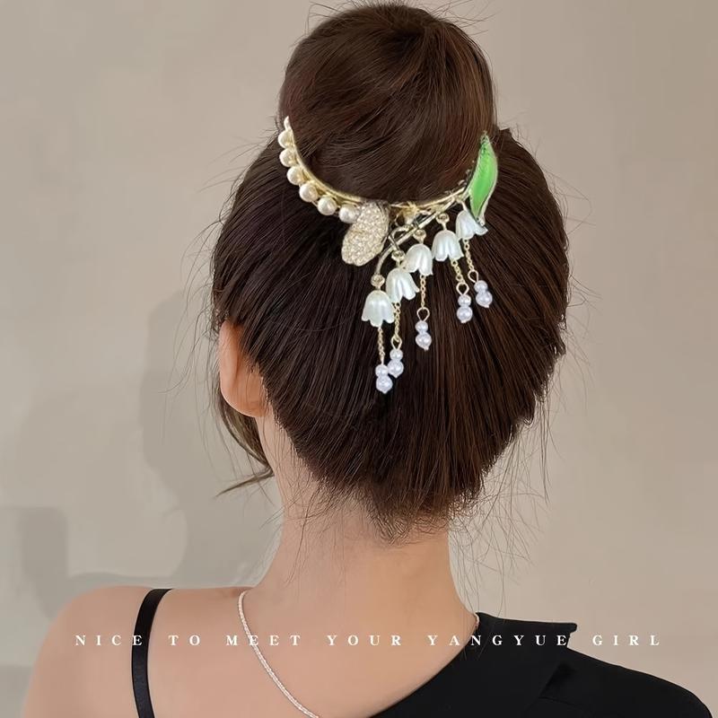 Product Introduction of Elegant Imitation Pearl Tassel Hairpin, Retro Style Women's Hair Accessories, Half High Bun Hairpin, Linglan Flower-Shaped Fixing Tool 2