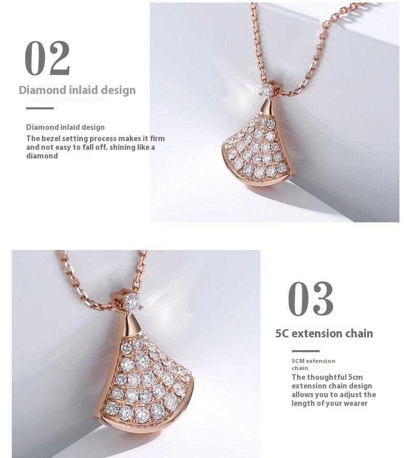 Product Introduction of Light Luxury Full Diamond Small Skirt Fan Necklace Female Pendant Gentle Sweet Clavicle Chain 7