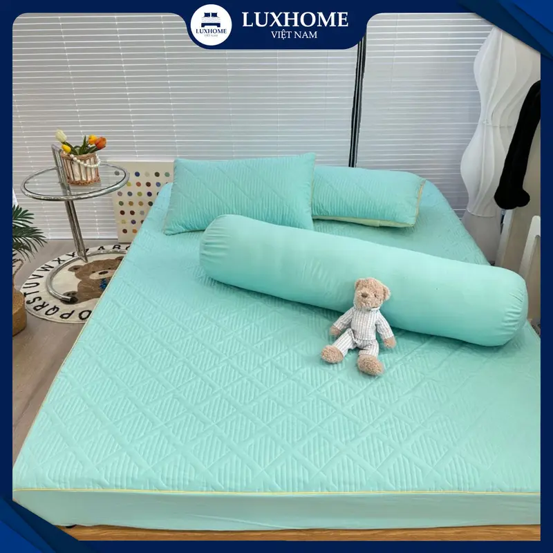Bộ Chăn Ga Gối Chần 4 Món Cotton Phối Màu, Chất Vải Mềm Mát, Thoáng Khí, Thấm Hút Mồ Hôi 1