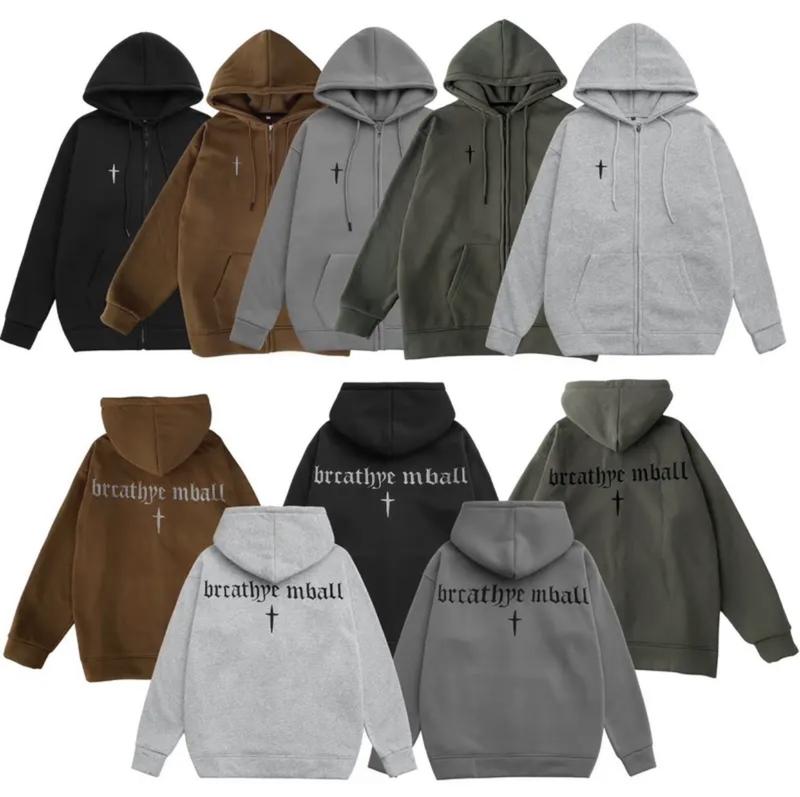 Áo Khoác Hoodie Unisex Nam Nữ Thêu Hoạ Tiết Chữ Thập Có Dây Kéo Nón To Thời Trang Menswear Đen