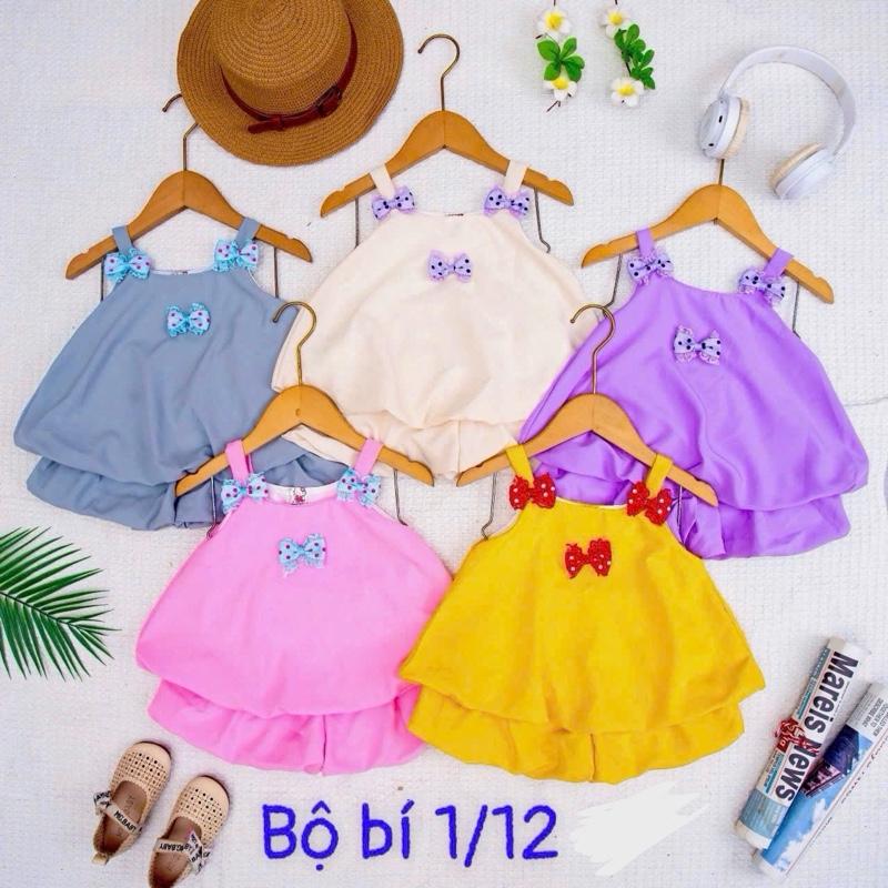 (G79) Bộ quần áo bí 2 dây đính 3 nơ trước chất lụa mềm cho bé gái(6kg-12kg) được chọn màu