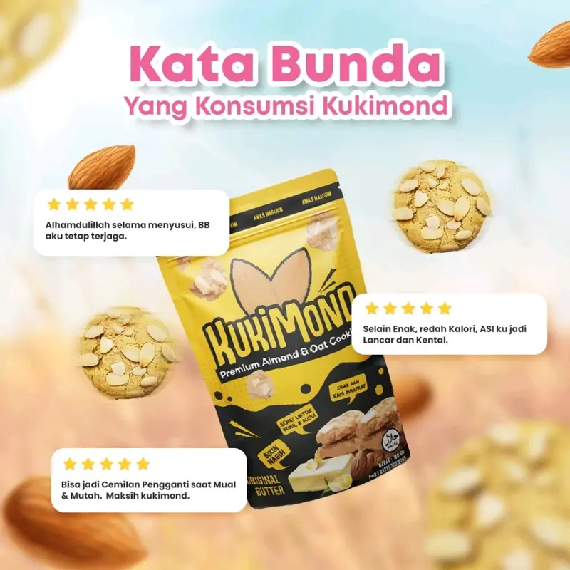 Kukimond Cookies Almond Mix Oat Rendah lemak Bebas Susu 1