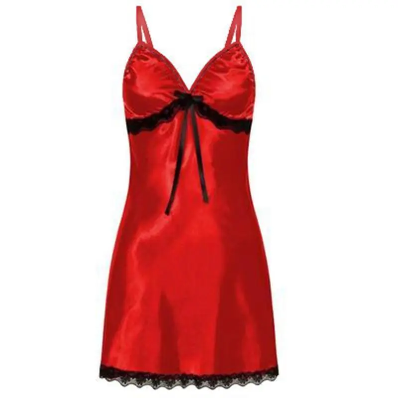 Women Sexy Sleepwear Nightdress Lace Silk Satin Night Dress Sleeveless Nighties V-neck Nightgown Plus Size Nightwear Womenswear Loungewear