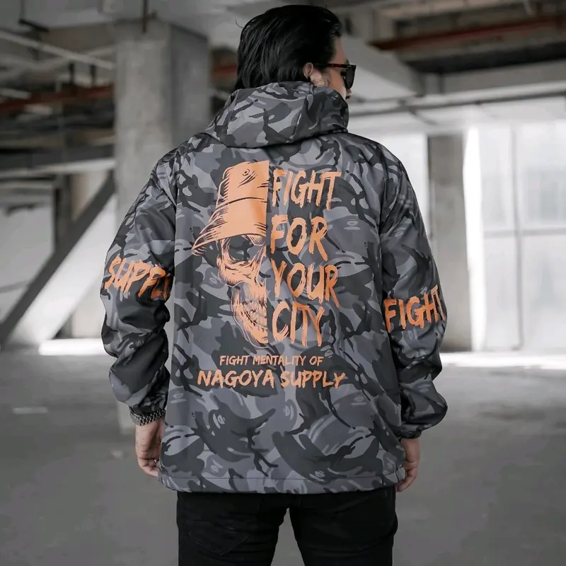 JAKET CAGOULE NAGOYA SUPPLY TERBARU JAKET PERASUT PRIA JAKET MOTOR JAKET OUTDOR Musim dingin Santai Hitam Putih Musim panas Casual Distro Keren Lembut Simple Panjang Nyaman 5
