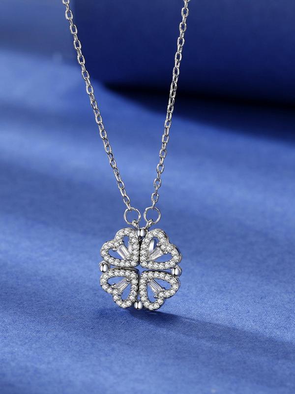 Rhinestone Decorated Pendant Necklace, Heart-to-heart Four-leaf Clover Design Necklace, Creative and Personalizedone Style for Multiple Wear Necklace, Fashion Matching Jewelry Accessories Gift for Women and Girls 8