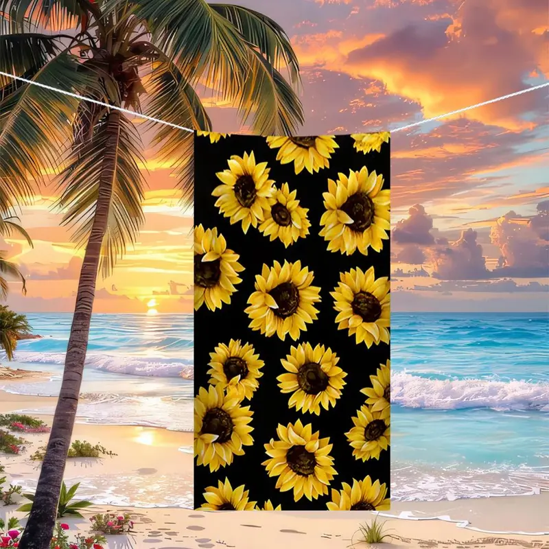 Sunflower Pattern Beach Towel, Quick Dry Lightweight Towel, Machine Washable Towel for Home, Outdoor Sports, Yoga, Travel, Bathroom, Pool, Camping, Picnic, Beach Days 0
