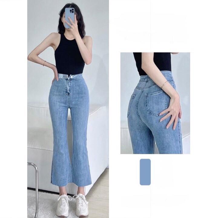 Quần Jeans Nữ Ống Loe Cạp Cao Quần Bò lỡ Dễ Thương Trễ lưng