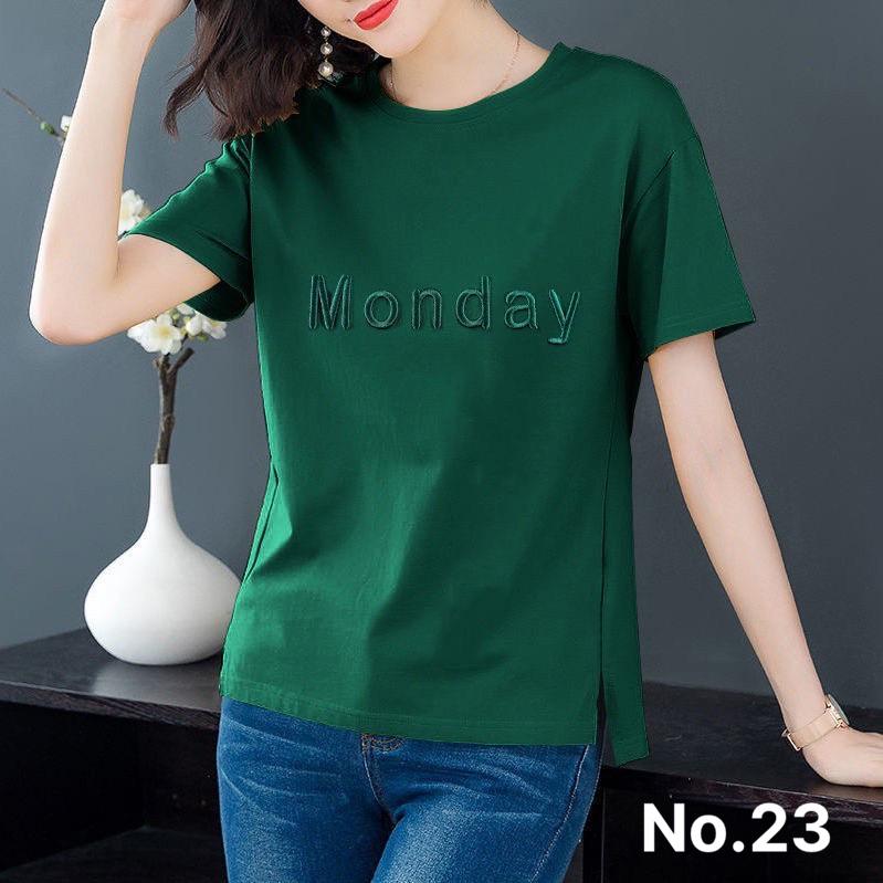 áo thun nữ sẻ tà 5 màu !! THÊU Cổ tròn Thông thường Top Women