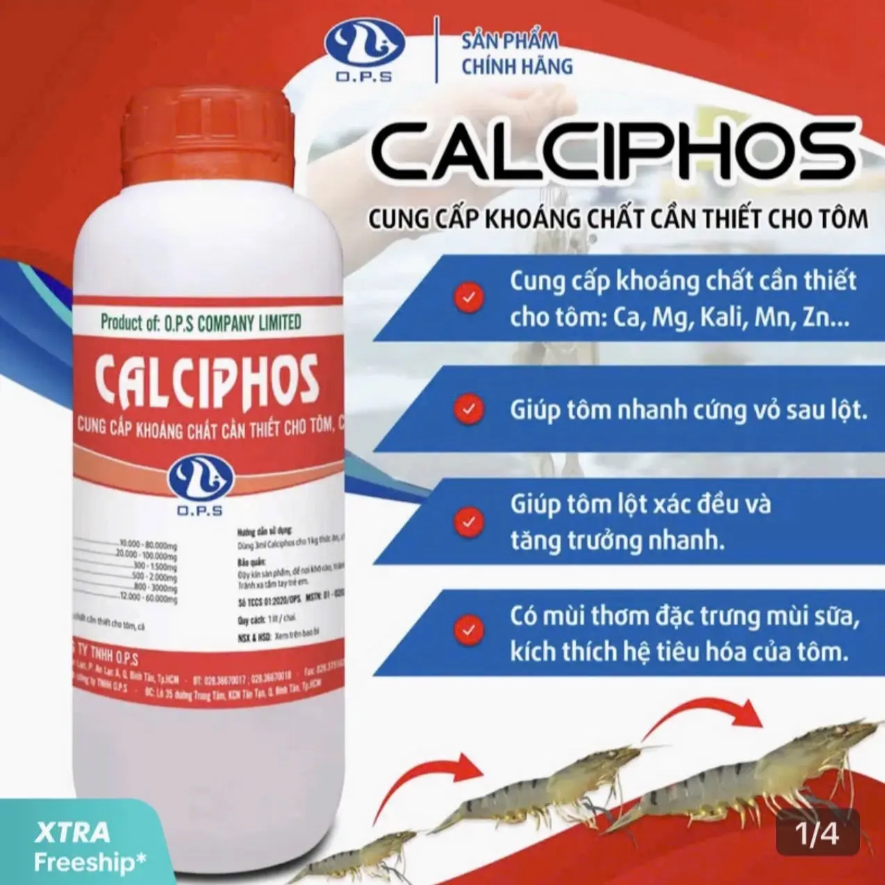 COMBO MUA 3 TẶNG 1   OPS CALCIPHOS SỮA hỗ trợ bổ sung khoáng chất cần thiết cho tôm
