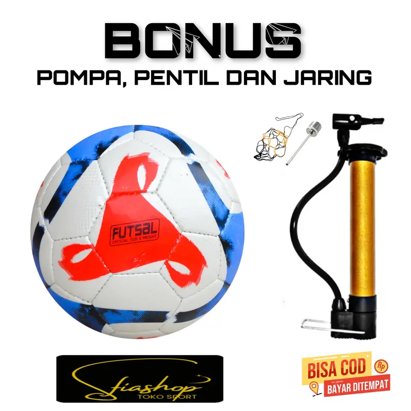 BOLA FUTSAL SIZE 4 BAHAN STARWING DIJAHIT TANGAN MANUAL BONUS POMPA PENTIL DAN JARING BALL Outdoor 3